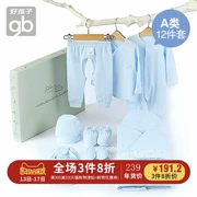 Gb bé trai sơ sinh hộp quà tặng bộ đồ lót mùa thu và mùa đông cotton quần áo bé tặng trăng tròn 12 bộ