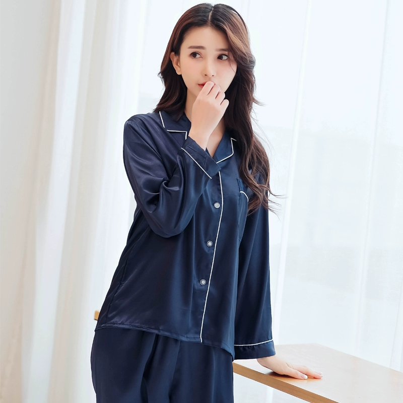 Mùa xuân và mùa thu Mùa xuân Bộ đồ ngủ lụa vài người đàn ông và phụ nữ Mùa hè dài tay áo băng lụa mỏng Bộ đồ ngủ đặt kích thước lớn Dịch vụ gia đình bộ hoạt hình các loại