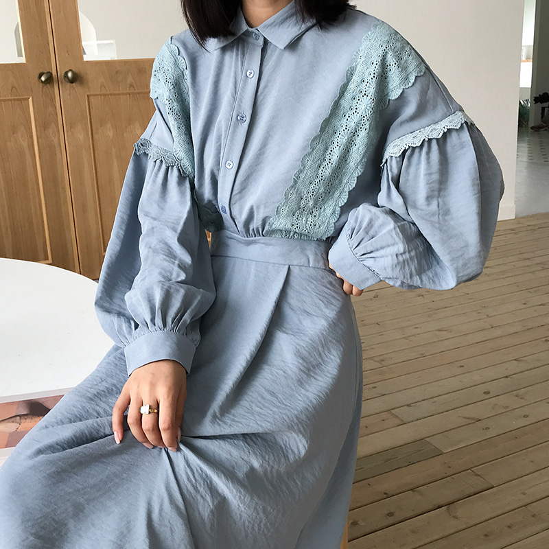(Clearance Special) Lantern sleeve shirt dress 2020 autumn new Korean version loose waist and thin chic