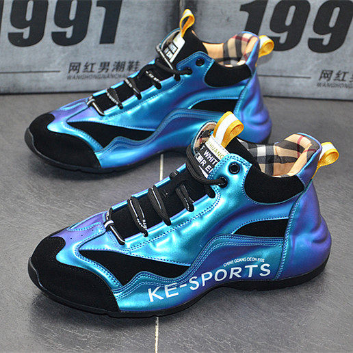 Fast hand popular trembling with the same kind of dazzling pearl light shoe thick bottom heightening bag bottom connected men's shoes spring and autumn with high cylinder tide shoes