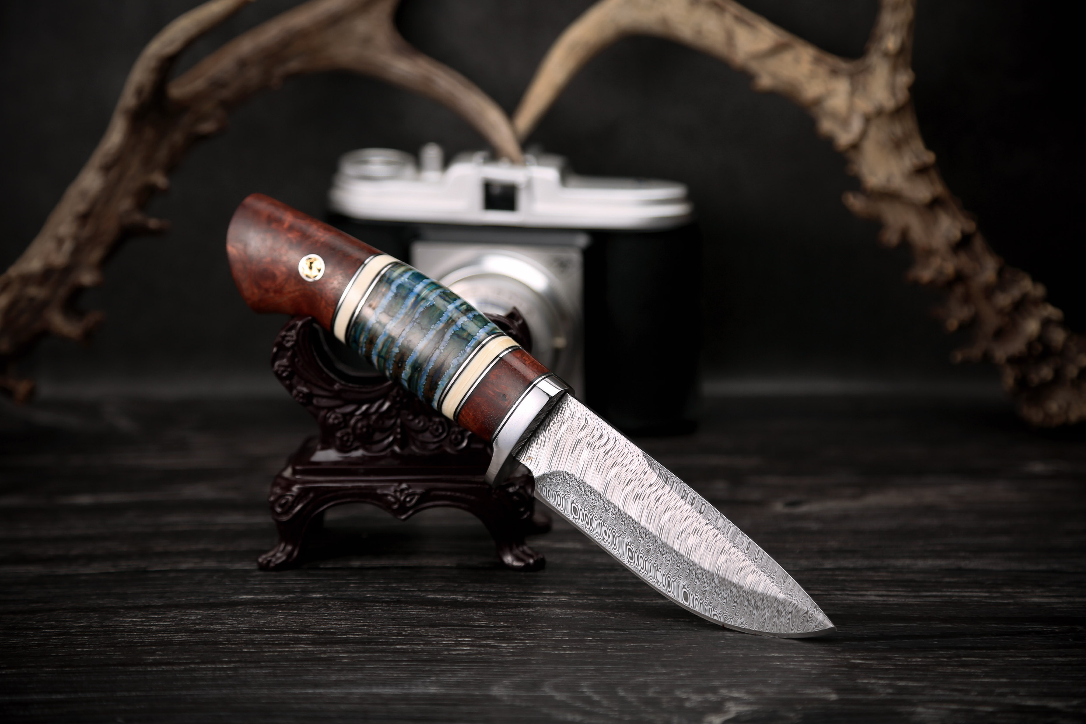 Thụy Điển bột thép Damascus thép dao độ cứng cao bộ sưu tập sắc nét quà tặng bột Thụy Sĩ dao ngoài trời dao thẳng - Công cụ Knift / công cụ đa mục đích kìm đa năng 6 tác dụng