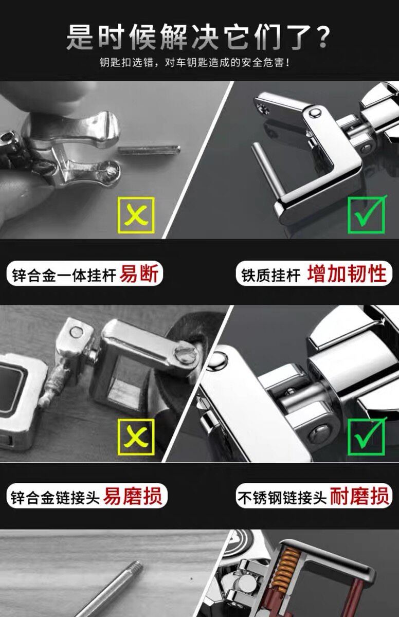 首翼 不锈钢汽车钥匙扣 360旋转 多标可选 图6