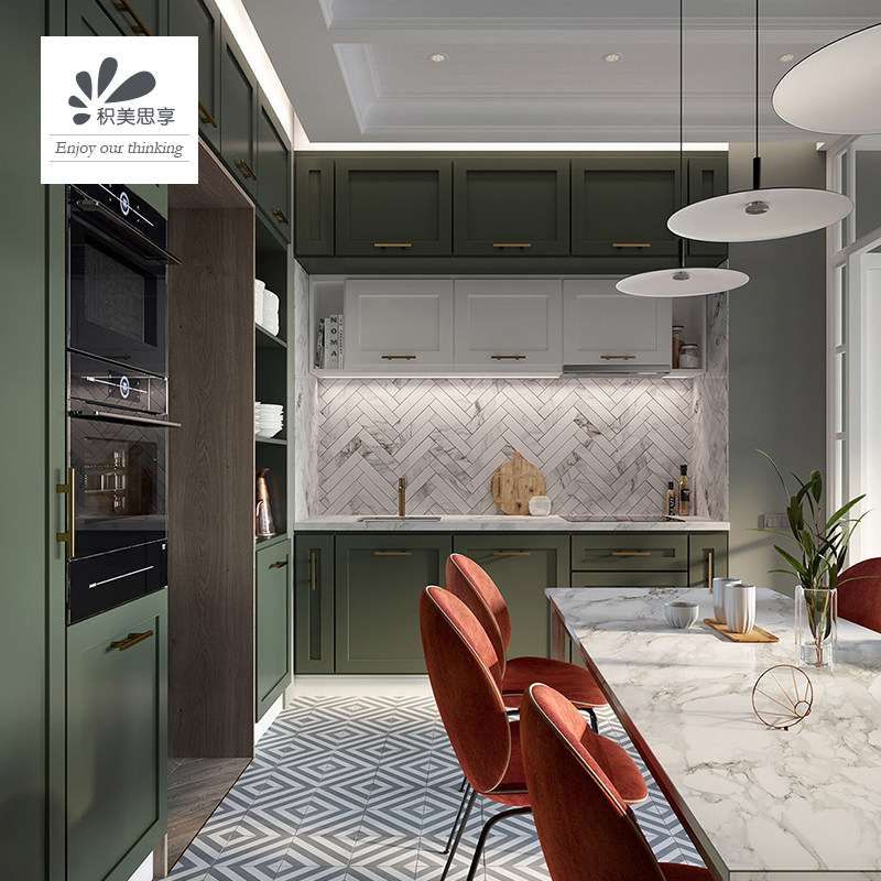 Jimei Sixiang overall cabinet Overall custom green overall cabinet modern simple kitchen?Car quartz stone countertop custom