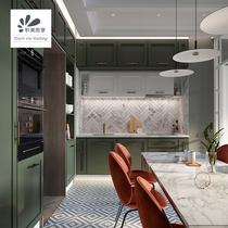 Jimei Sixiang cabinet overall custom green cabinet Modern simple kitchen kitchen cabinet Quartz stone countertop custom
