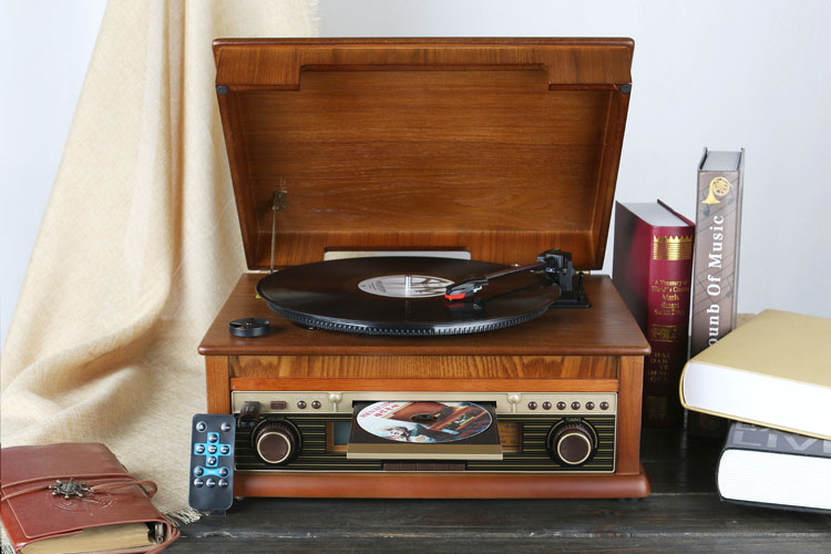 đầu đĩa than audio technica	 Hengxin mới cổ điển nhỏ bằng gỗ vinyl máy ghi âm retro máy ghi âm máy CD - Máy hát dau dia than