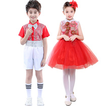 61 Chinese style girl princess dress puffy yarn dress Dance man red host childrens chorus performance costume