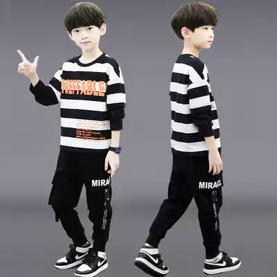 Boys' autumn suit 2021 new children's foreign style stripes two-piece set of children's tide clothes boys Korean handsome