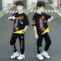 Childrens clothing boys summer suit 2021 childrens summer two-piece set Middle and large boys  clothing Boys sports tide brand clothing