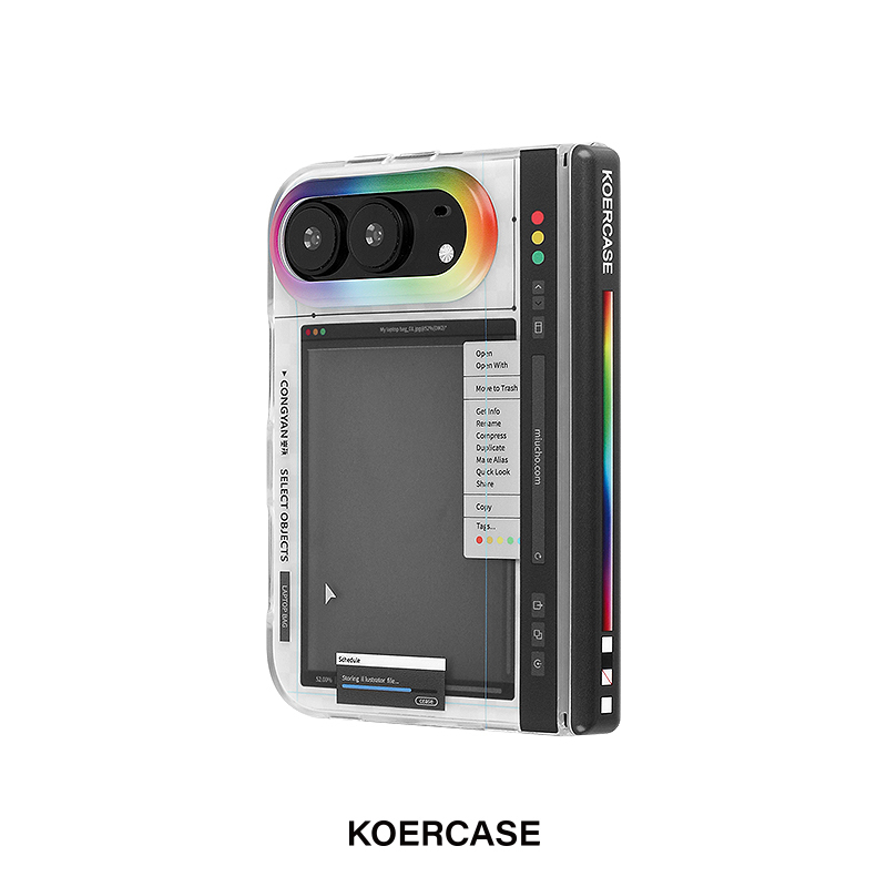 Can Hold Photos, Pop-Up Window for Computer Desktop, ins Niche Minimalist Original Creative Design, Suitable for Couples, Apple iPhone Duo Detachable Front Frame Folding Screen Center Axis Protective Case Phone Case