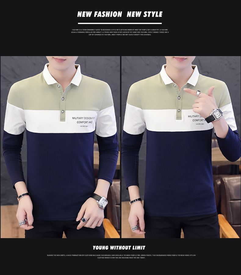 Áo thun nam tay dài mùa xuân và quần áo mùa thu ve áo cotton body nam phiên bản Hàn Quốc áo sơ mi mùa thu cổ áo sơ mi polo trẻ trung áo thun unisex