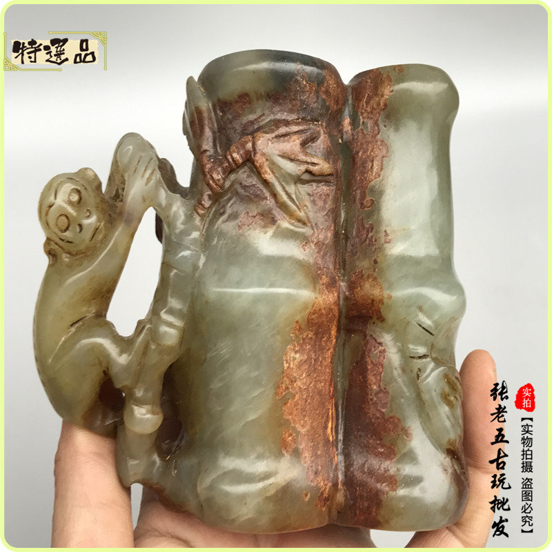 Украшения на руку 战汉明清老玉货挂件手把件岫玉高古玉器玉璧皮克老气竹子猴子摆件