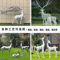 Stainless steel deer sculpture customized outdoor landscape garden animal geometric metal mirror simulation decorative ornaments