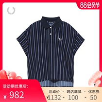 FRED PERRY WOMENS POLO SHIRT SUMMER BRITISH CASUAL FASHION STRIPED IRREGULAR TOP SHORT-SLEEVED F8562