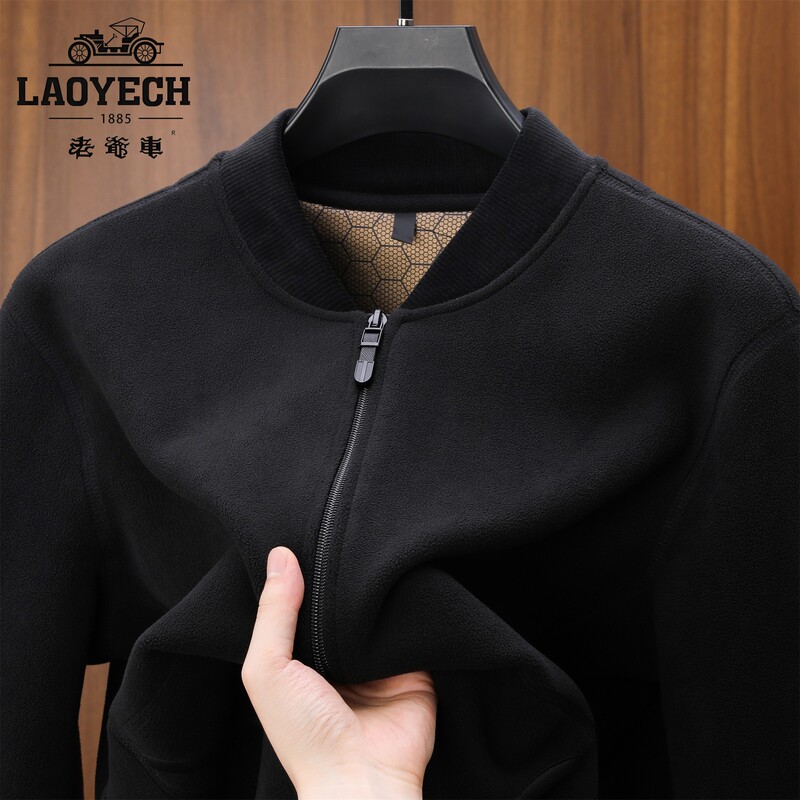 Vintage Fleece Jacket for Men with Baseball Collar, Zip-Up Sweatshirt, Thickened for Autumn and Winter, Casual Fleece Jacket