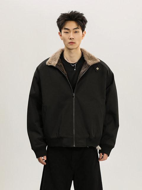 A Carton American-Style Snakeskin-Patterned Stand-Up Collar Fleece-Lined Cotton Coat, Snakeskin-Patterned Thickened Winter Couple's Jacket for Men and Women