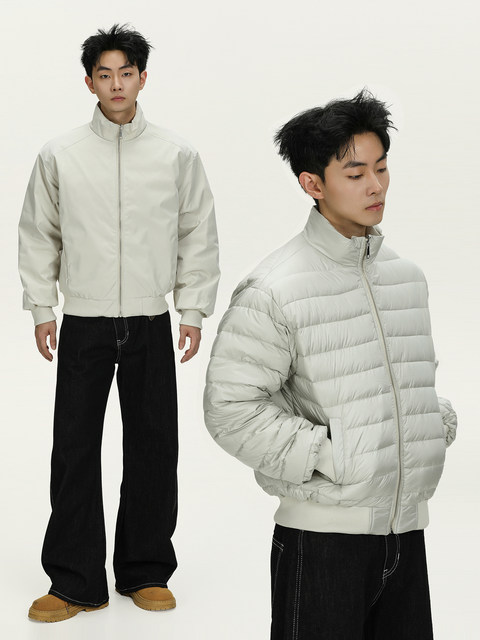 A Carton American-Style 90 White Duck down Stand-Up Collar Reversible down Jacket for Men and Women, Warm and Lightweight Trendy Coat