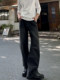 A Carton American-Style Washed Black and Gray Distressed Slim-Fit Versatile Straight-Leg Loose Wide-Leg Jeans Casual Long Pants Trendy