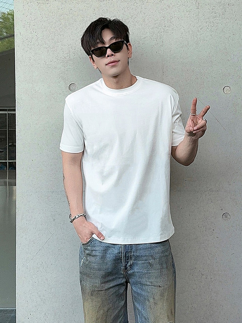 A Carton Jackson Wang's Same Style Short-Sleeve T-Shirt 300g Sorona Base Shirt Slim Fit Versatile Half-Sleeve Top for Men