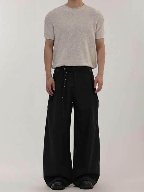 A Carton American-Style Linen-Textured Loose Casual Trousers for Men and Women, Tr Blend, Commuter Double-Pleat Design Long Pants