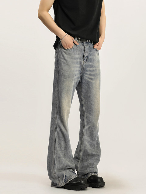 A Carton High Street Cleanfit Washed Denim Jeans for Men, Straight Loose Fit, Slightly Flared Long Pants, Vibe Style Pants for Women