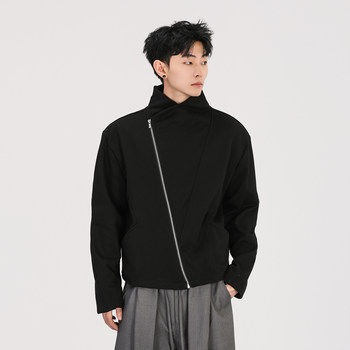 A Carton American-Style Cleanfit Diagonal Zipper High-End Jacket for Men and Women, Boxy Short Wide Sweatshirt Jacket