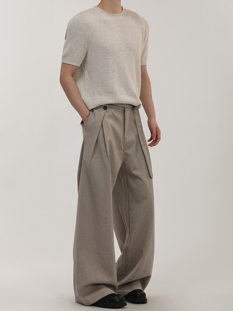 A Carton American-Style Linen-Textured Loose Casual Trousers for Men and Women, Tr Blend, Commuter Double-Pleat Design Long Pants