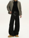 A Carton American-Style Raw Denim Scimitar-Cut Jeans for Men and Women, Baggy Design, Raw Denim Wide-Leg Casual Pants