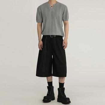 A Carton American Retro Design Silhouette Cropped Pants Unisex High-End Wide-Leg Casual Dress Pants Shorts Trendy