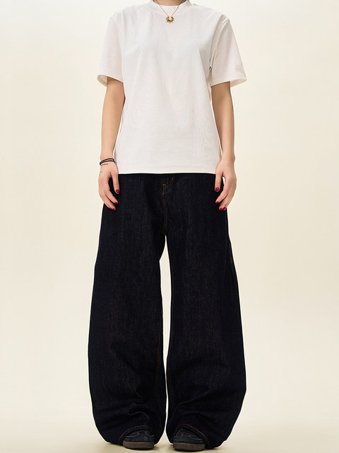 A Carton American-Style Raw Denim Straight-Leg Jeans for Men, Vintage Loose Fit, Wide-Leg Casual Cleanfit Pants