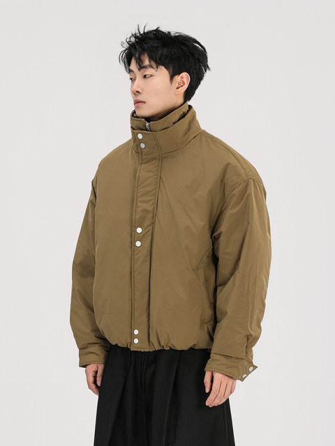 A Carton Winter Plaid Patchwork 90 White Duck down Jacket for Men and Women with a Stylish Design, Faux Two-Piece Cotton Coat, Trendy