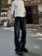 A Carton American-Style Washed Black and Gray Distressed Slim-Fit Versatile Straight-Leg Loose Wide-Leg Jeans Casual Long Pants Trendy