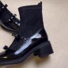 2025 Autumn and Winter Square-Toe Retro Bow Elastic Slim Boots Patchwork Mary Jane Sock Boots Slimming Chunky Heel Short Boots for Women