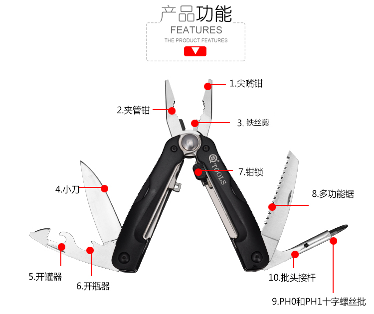 Công cụ mượt mà đa chức năng kìm kính thiên văn kìm - Công cụ Knift / công cụ đa mục đích cuốc xẻng đa năng