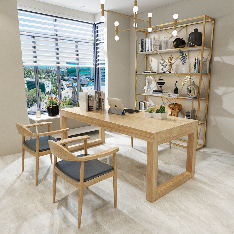 Full solid wood desk double strip table modern desk minimalist computer desk bedroom learning desk leaning against wall desk