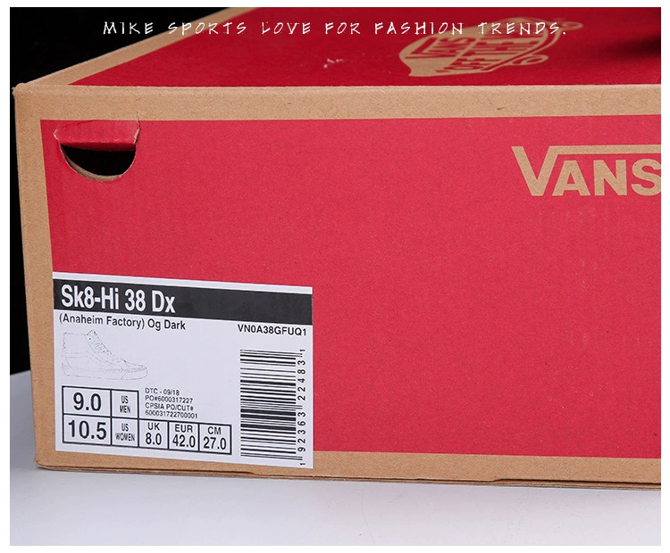 Mike Sports VANS / Người hâm mộ SK8-Hi Anaheim giày trượt ván màu trắng xám VN0A38GFUQ1 - Dép / giày thường