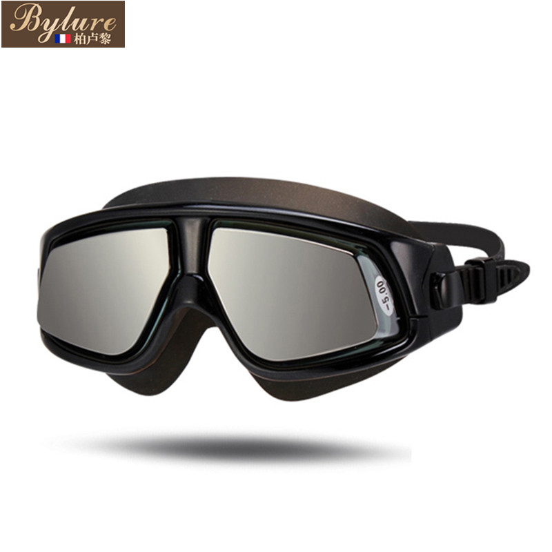 bylure light lavish brand large frame anti-fog swimming glasses male and female swimming glasses myopia swimming glasses customizable degrees