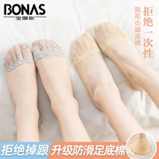 Baonas vớ vớ nữ ren vớ cotton đáy nông mùa xuân vô hình và mùa thu mỏng phần silicone chống trượt mùa hè - Vớ