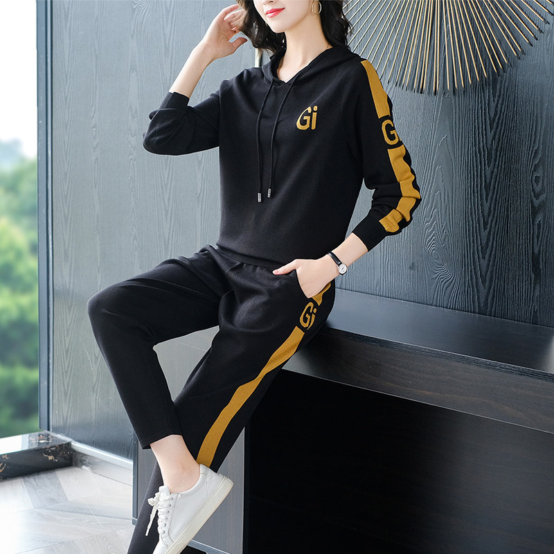 Loose Tandem Caps Casual Ice Silk Knit Sports Suit Women Fall Foreign Pie Age Fashion Sportsuit Two Sets