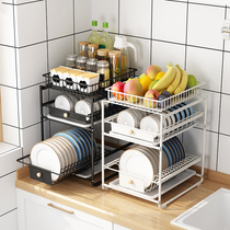 Kitchen rack dish storage rack drain rack pull-out type sink dish rack bowl chopsticks storage box cupboard