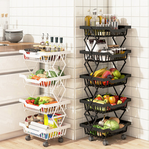 Kitchen vegetable storage rack floor-to-floor multi-layer storage vegetable basket folding multifunctional installation-free storage rack for fruits and vegetables