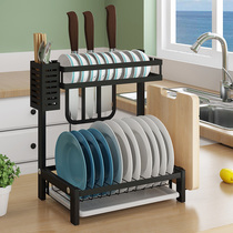 黑色厨房置物架碗碟架不锈钢沥水碗架晾放碗筷盘收纳盒刀具收纳架