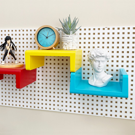 Punch-free plastic shelf wall hanging hole board wall partition hand-made toy rack storage table with color