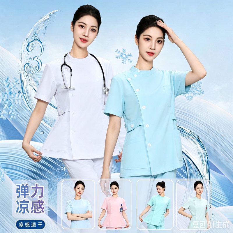 Elastic Cool-Touch Nurse Uniform Set for Women, Summer Quick-Dry Workwear, Dental Clinic Maternity Nurse Uniform with Peter Pan Collar