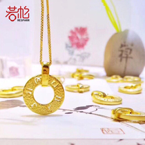  Gold six-character truth pendant Safety buckle Transfer set chain braided rope Halter neck Pure gold 999 female mother 3D hard gold