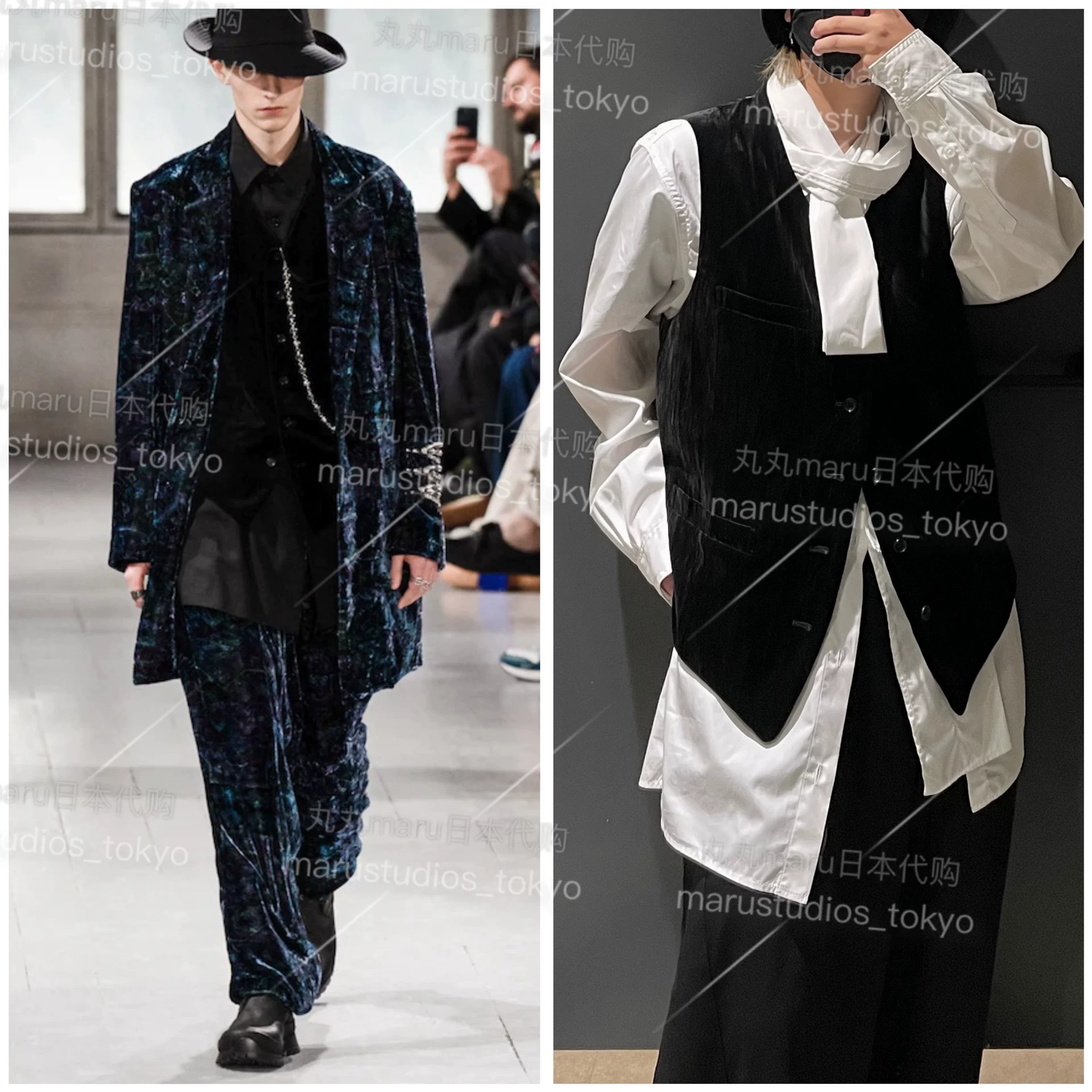 Складывающийся японский закуп 23AW Yohji Yamamoto, Yamamoto Yoshisi Hiroshi, задняя строчка бархатный жилет
