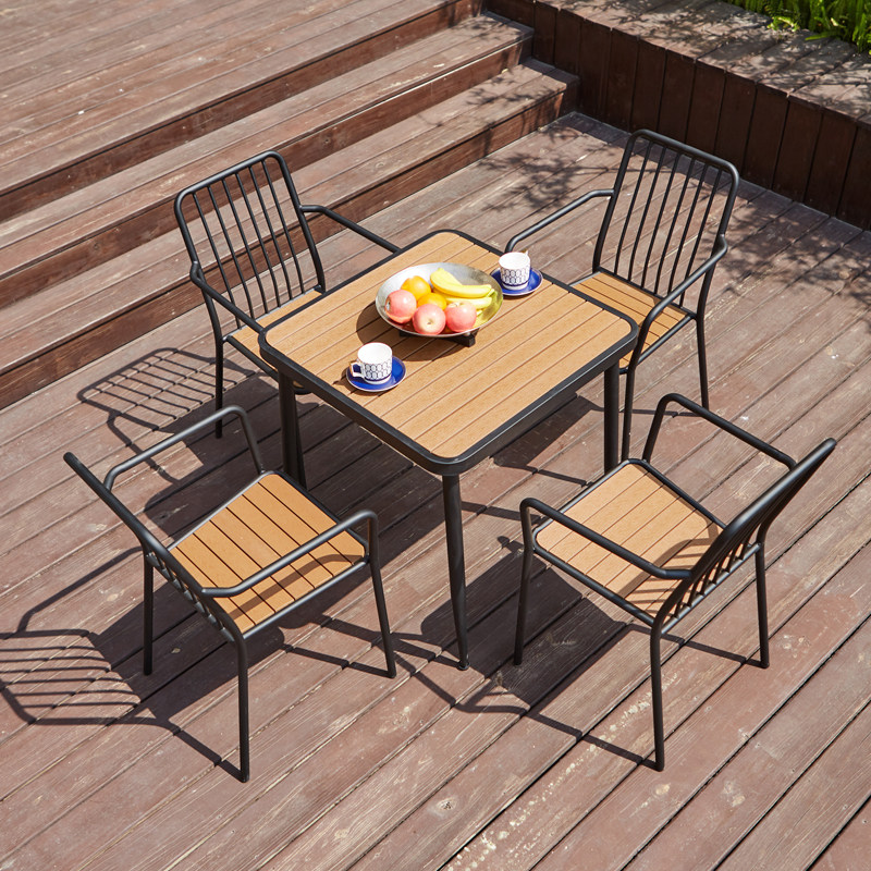 Outdoor table and chair combination outdoor leisure bar courtyard anti-corrosion rectangular table wrought iron open-air garden swing balcony table and chairs