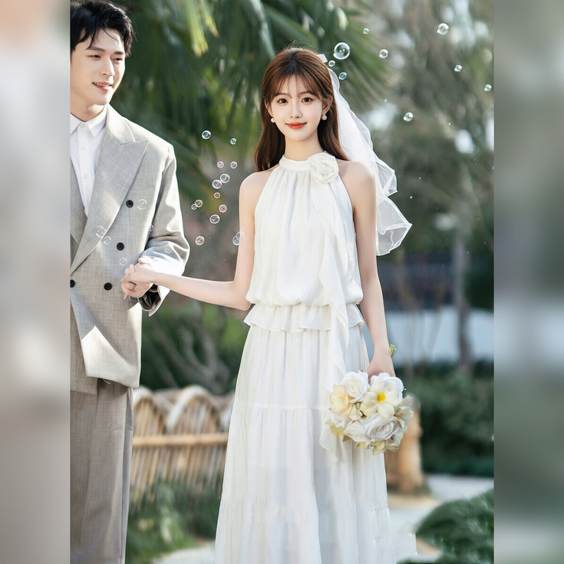 French-Style White Halter Neck Engagement Dress Set 2026 New Model with a High-End Feel, Suitable for Marriage Registration and Everyday Wear French-Style White Halter Neck Engagement Dress Set 2026 New Model with a High-End Feel, Suitable for Marriage Registration and Everyday Wear