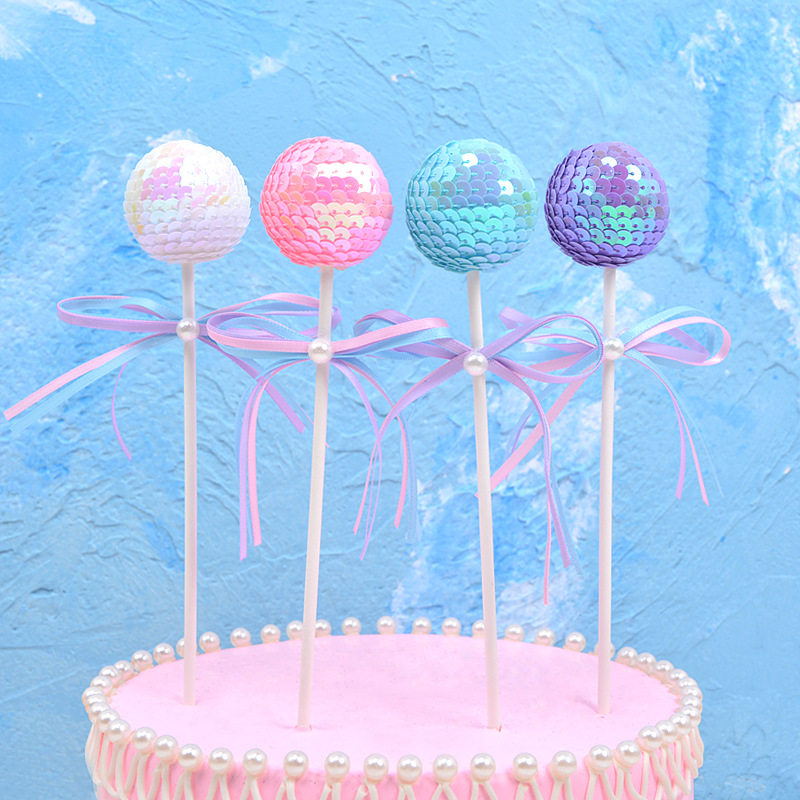 Birthday Party Baking Bacon Cake Decoration Candy Colored ribbon with pearl Ribbon Pearl shiny colorful ball cake Inserted Flags Dessert Terrace
