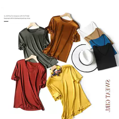 Korean round neck new summer short-sleeved three-piece 2020V collar solid color women's T-shirt bottoming inside and outside wear clothes all-match