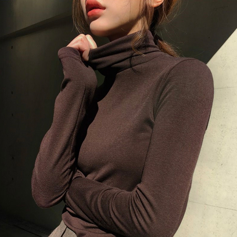 Korea heap heap high collar thin section inside the sweater women's solid color autumn and winter slim-fit base shirt Long sleeve close-fitting comfortable collar